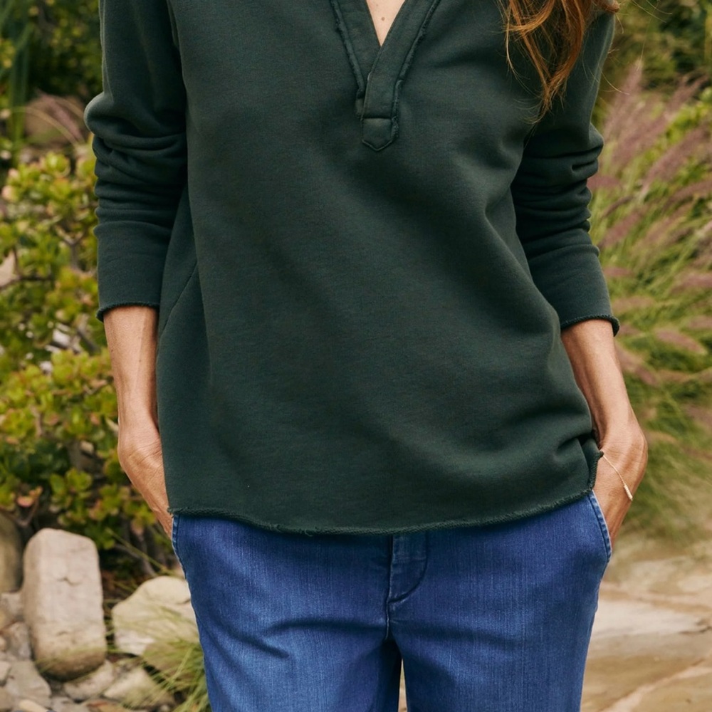 Frank & Eileen Patrick Triple Fleece Popover  Dark Green Sz L EUC
